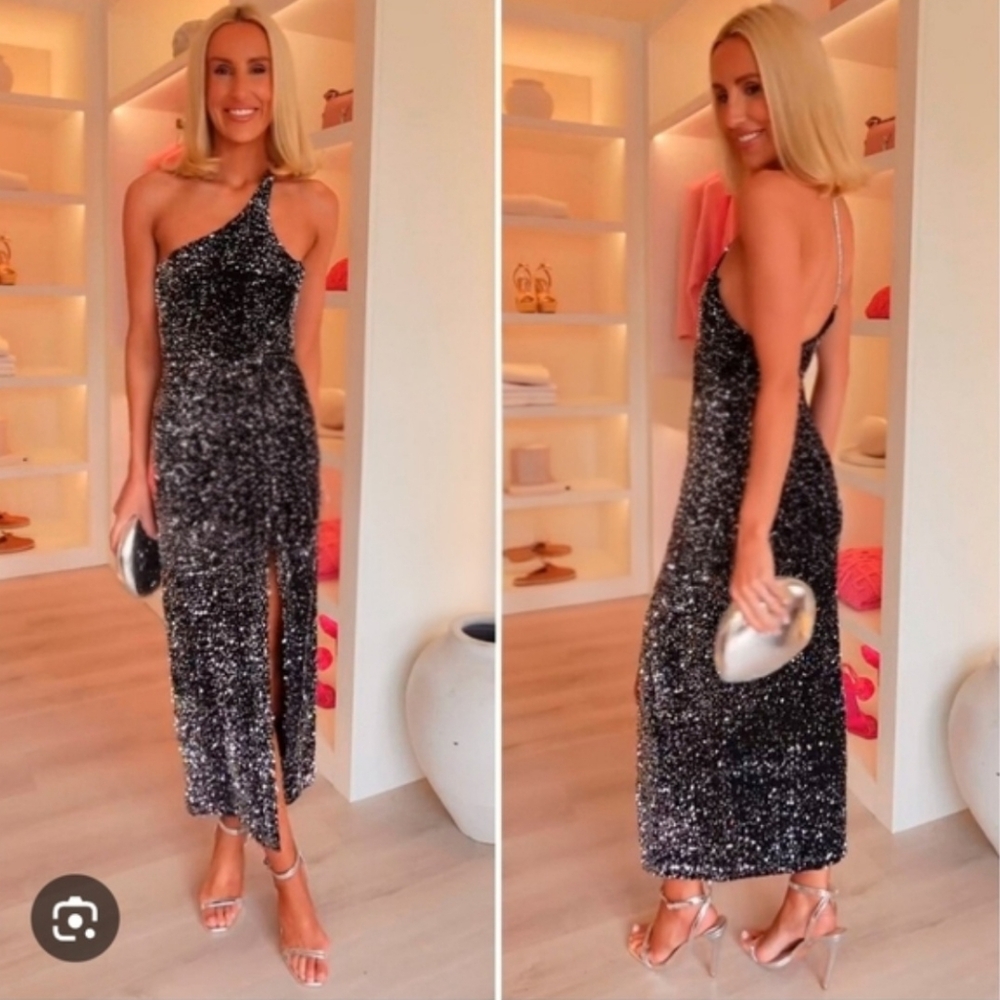 Zara  SEQUIN MIDI DRESS Black SIZE XS